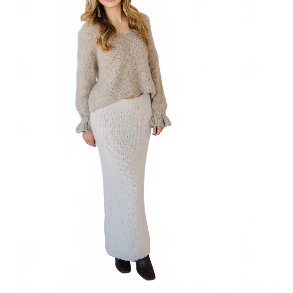 NEW SCANDAL ITALY teddy knitted maxi skirt in white
